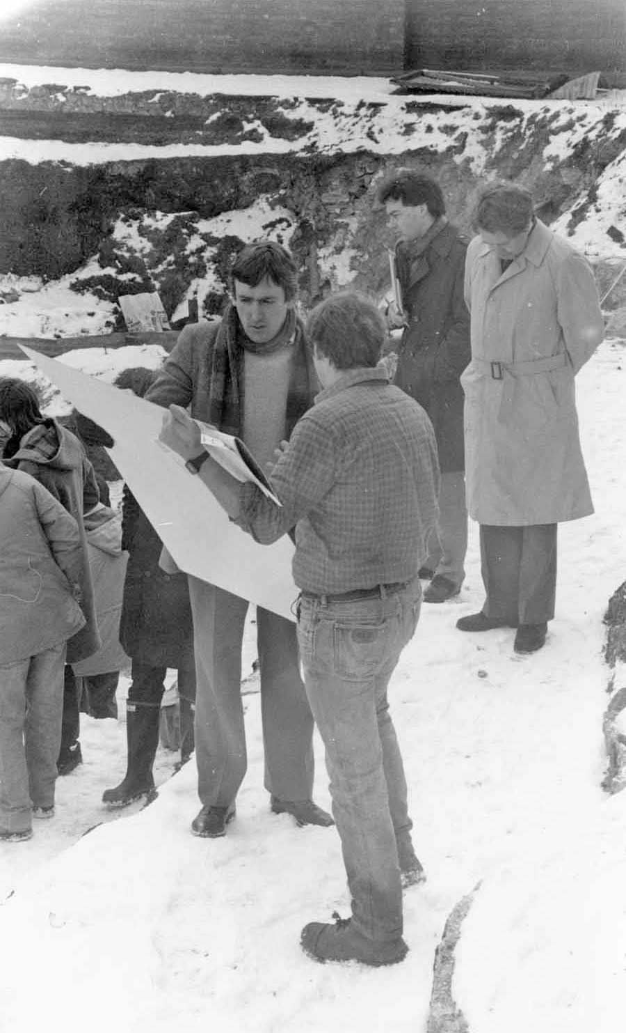 Site visit by GLC to former GLC site. Right to Left Andrew Selkirk, ?, Robin Densem, George Nicholson