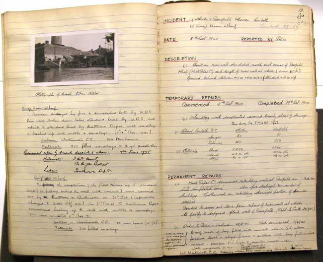 Thames Flood Emergency Repair team Log book (London Metropolitan Archive/ Peter Kennedey)