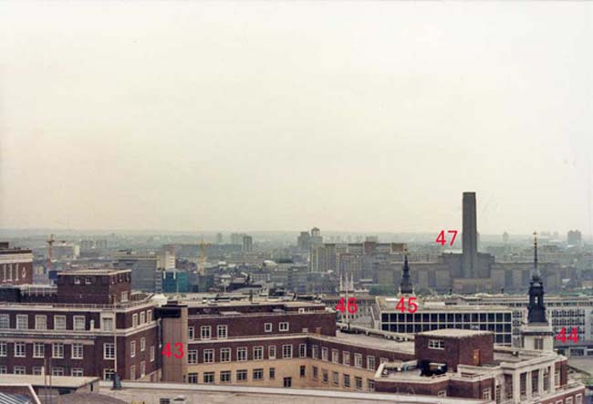 43 - New Change (now One New Change) - Photo 9 (looking south) 44 - St Augustine Watling Street (Tower) 45 - St Nicholas Cole Abbey (Spire) 46 - St Mary Somerset (Tower) 47 - Bankside Power Station (now Tate Modern)