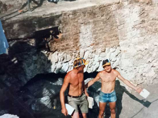 Nick Bateman and Andrew Westman in the remains of the Guildhall Chapel on the north side of the (GAG87) excavation